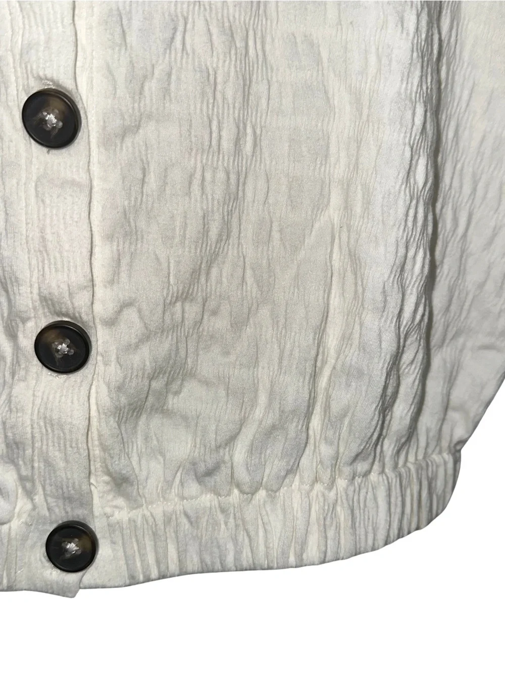 Women's White Textured Button Front Square Neck Crop Top